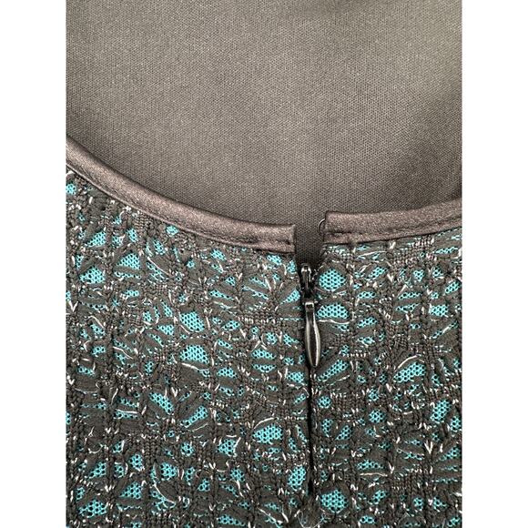 Maggy London Dress 10 Green Black Lace Mini Party Cocktail Stretch Boat Neck - Picture 6 of 8